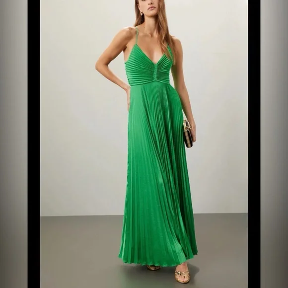A.L.C. Aries Pleated Maxi Dress Green Elegant Size 6 Formal Wedding Guest Prom - Picture 1 of 16